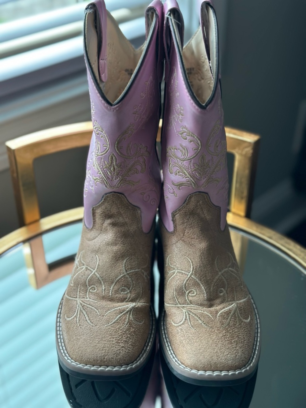 Girl’s Two-Tone Pink and Brown Western Ankle Boots